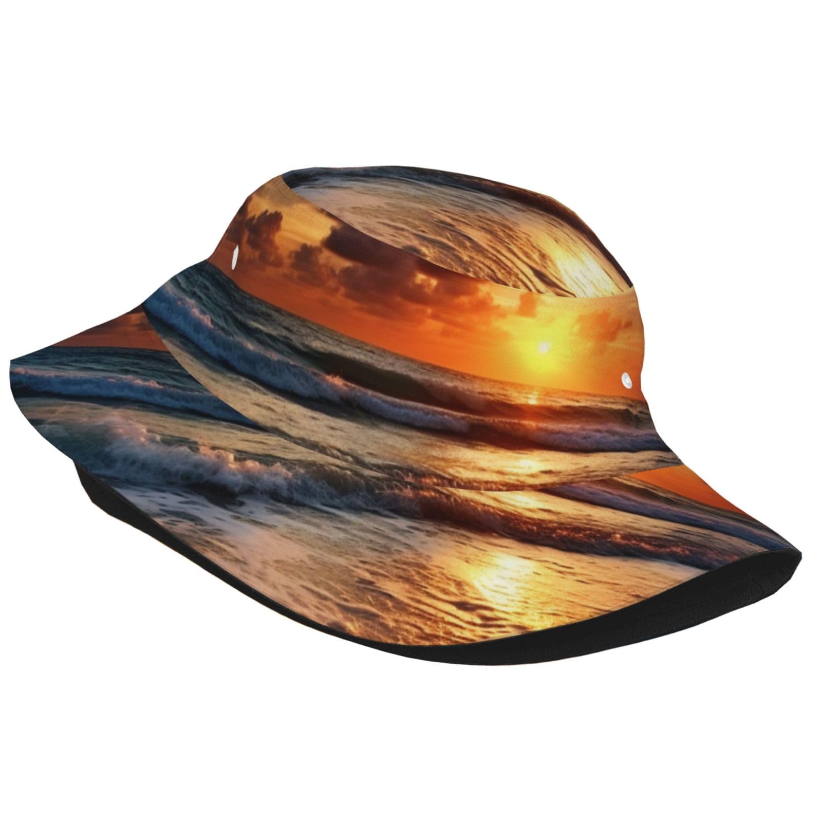 Unisex Cute Bucket Hat Beach Sunrise Summer Travel Fisherman Cap Beach Travel Sun Hat Outdoor Cap Black