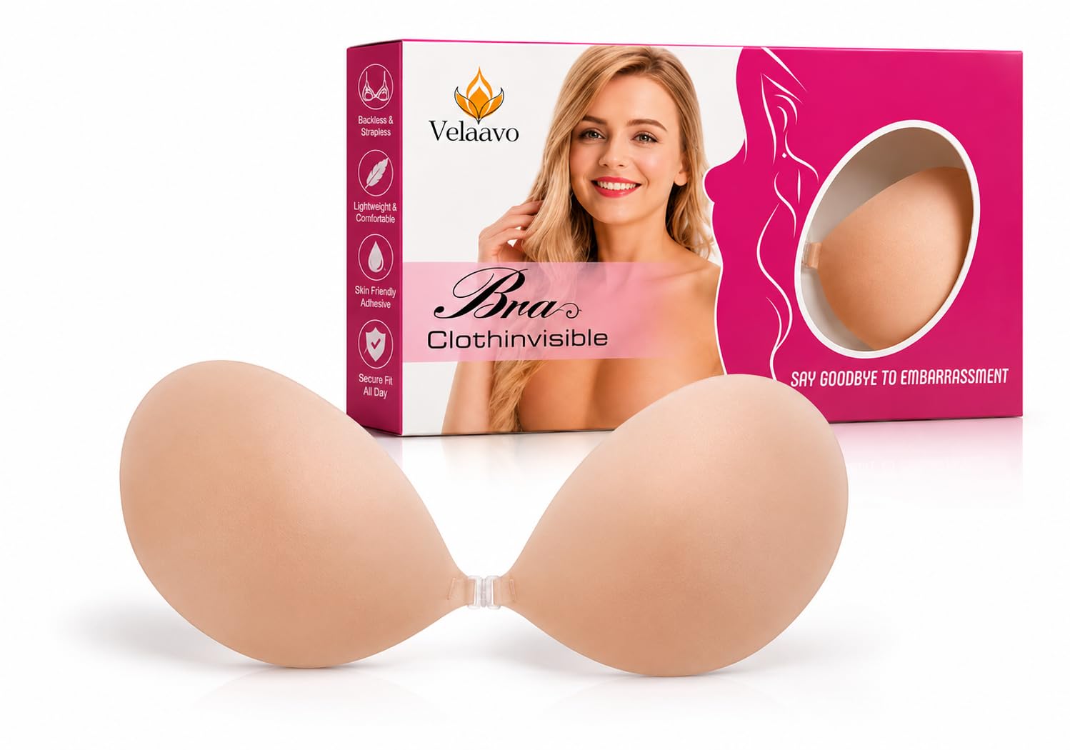 Women's Strapless Push Up Wire Free Stick On Invisible Bra(Skin)-picture-50