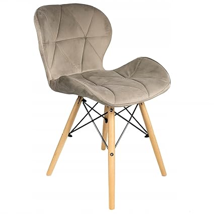 Finch Fox Eames Replica Modern Velvet Dining Chair for Cafe Chair, Side Chair, Living Room Chair in Beige Color