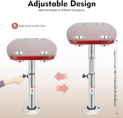Miniatura 4 de Mesa de barco marino para caravana, mesa extraíble para caravana, mesa de bloqueo de rosca marina, base de pedestal de roble barnizado, 4 portavasos