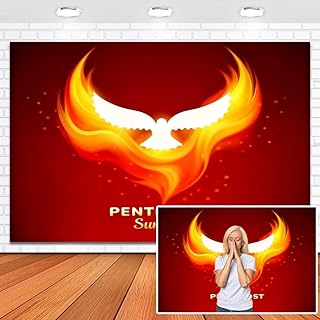 Pentecost Sunday Backdrop 7x5ft Vinyl Holy Spirit Dove Fire Flame Background Christian Belief Church Event Decorations Wallpaper Mural Photo Props