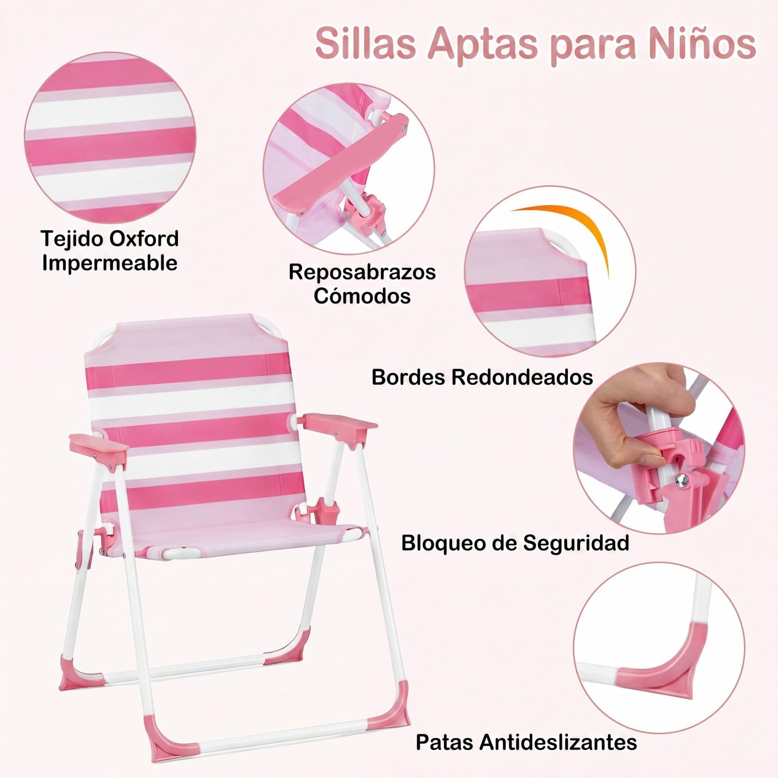 COSTWAY Set de Mesa Picnic Infantil de 4 Piezas, Mesa Infantil de Exterior con 2 Sillas Plegables y Sombrilla de Altura Ajustable, Mesita Redonda y Sillones para Niños 3-6 Años (Rosa)
