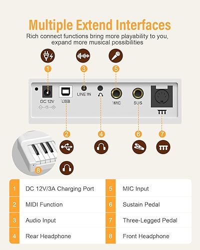 Vista 13 de Teclado de piano plegable mejorado, 88 teclas de tamaño completo con soporte MIDI y Bluetooth, piano de teclado plegable portátil con pedal