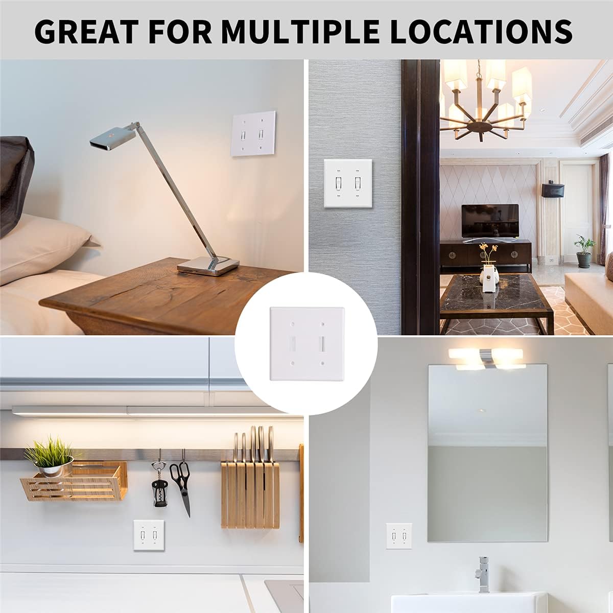 Toggle Light Switch Cover Double Switch Plate Covers 2-Gang Decorator Wall Plate Dual Switch Faceplate, White (4-Pack)