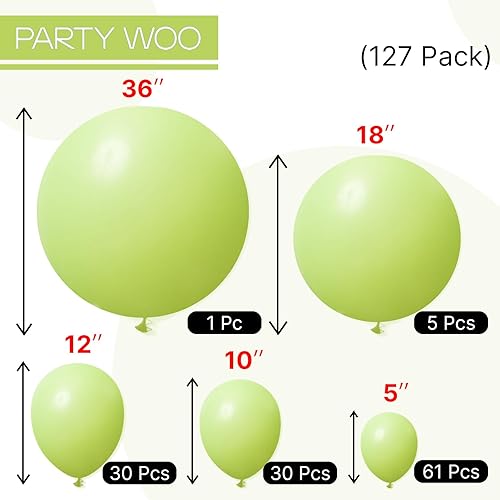 Miniatura 7 de PartyWoo Globos de color verde lima, 127 piezas de diferentes tamaños de 36, 18, 12, 10 y 5 pulgadas, kit de arco de globos de látex verde claro