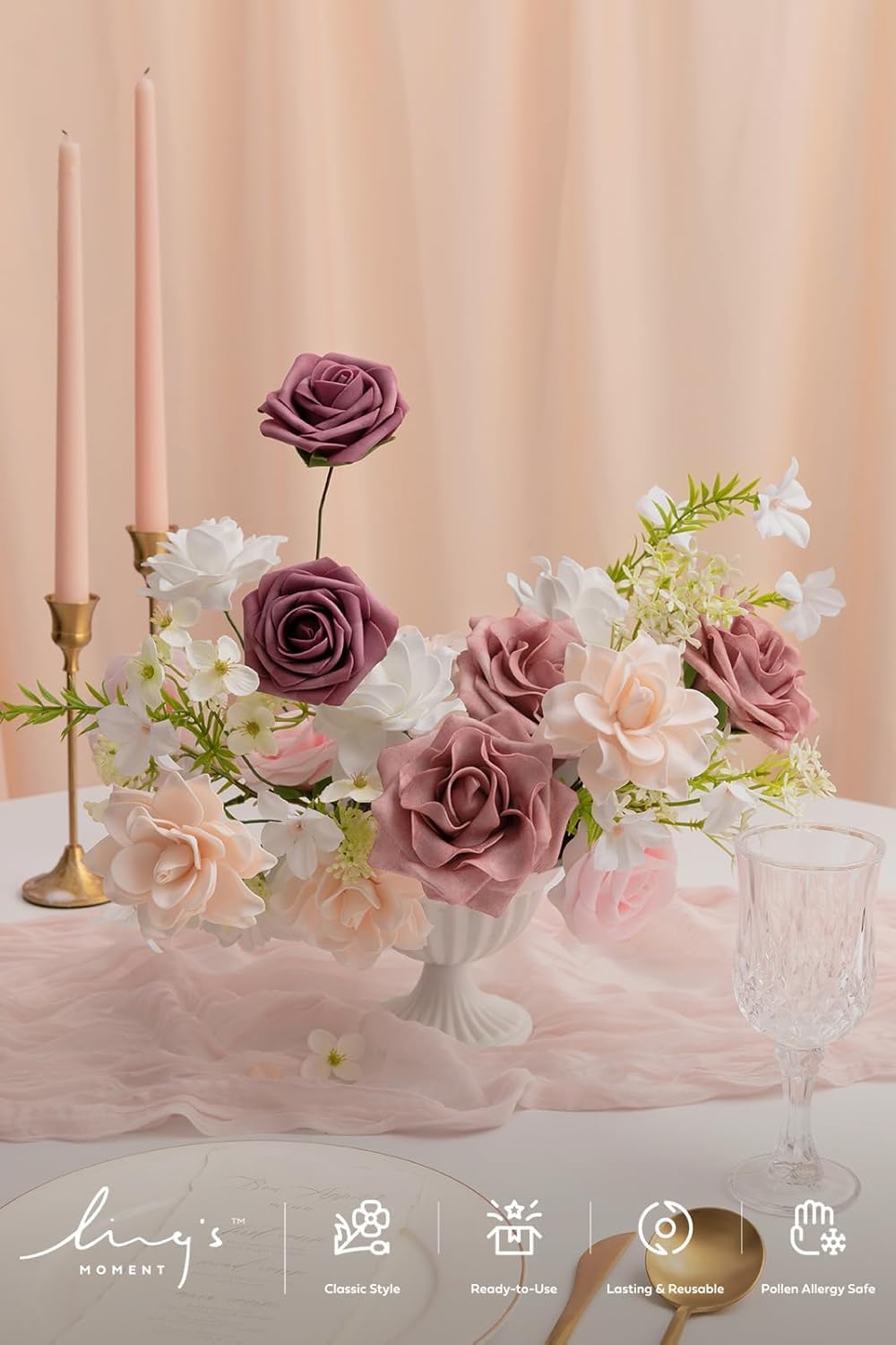 Ling's moment Flowers 25pcs Fake Gardenia Dusty Pink Rose Flowers Artificial Flowers with Stem, Fake Flower for DIY Wedding Decorations Centerpieces Bouquets Boutonnieres - Image 4