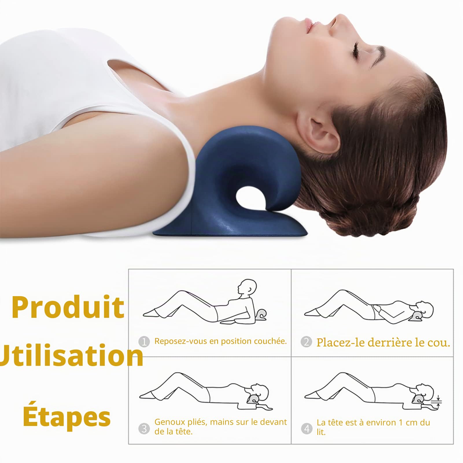Neck Relax, Coussin Cervicales Douloureuses, Cervicales Douloureuses, Coussin Cervicales, Traction Cervicale, Etireur de Cou Correction de Posture Cervicale Soulager Articulaires(Bleu Marine)