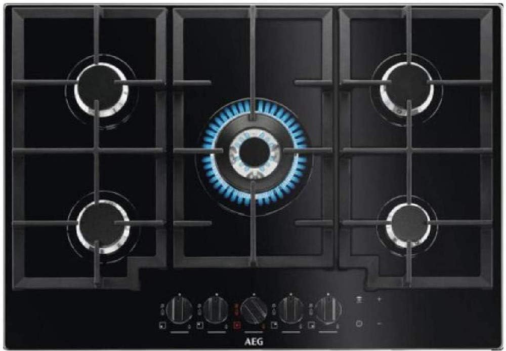 AEG HKB75540NB Built-in Gas hob Black hob – Plate (Built-in, Gas, Glass, Black, Cast Iron, 1000 W)