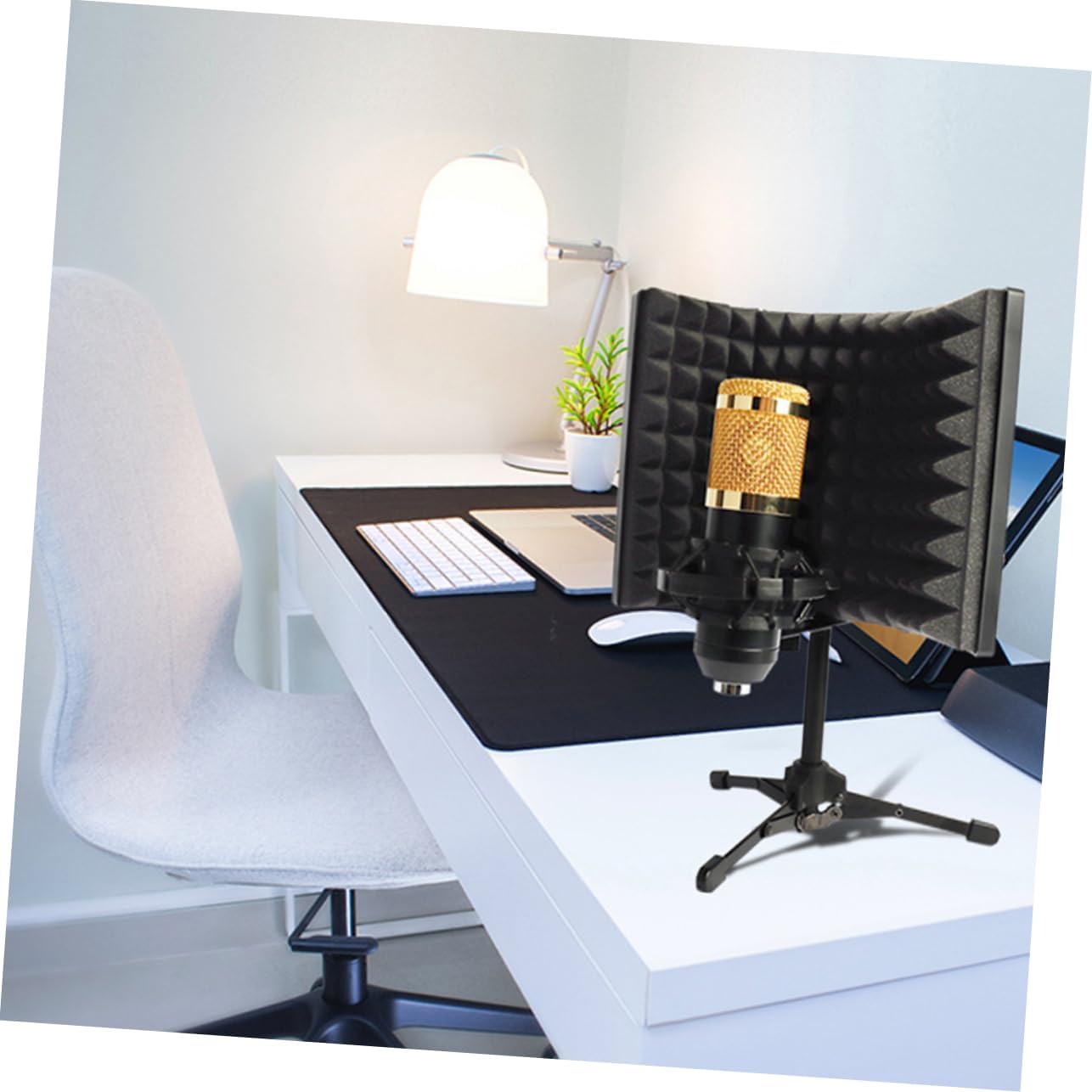 Microphone Windscreen with Tripod Stand Sound Absorber for Noise Reduction Recording Studios Live Streaming and Broadcasting