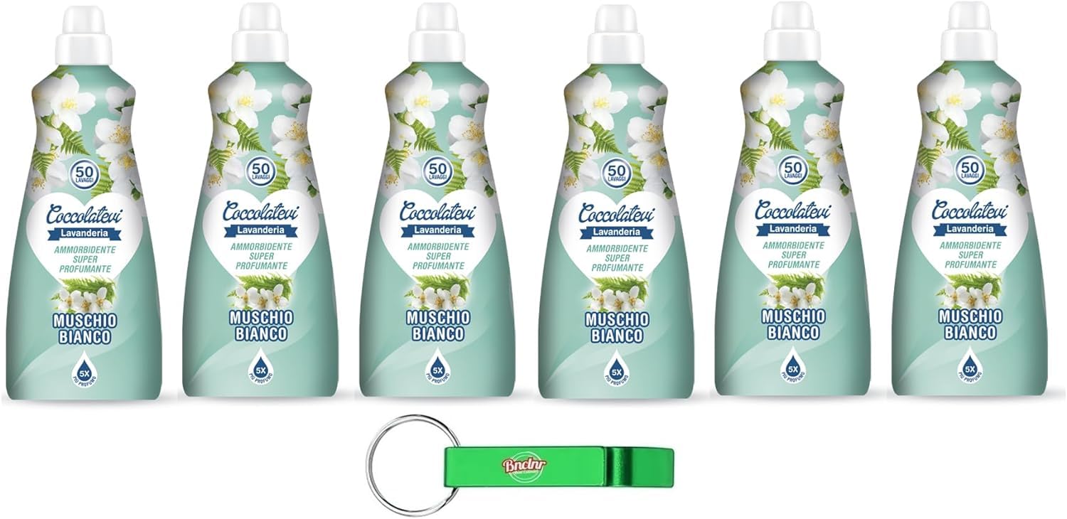 Coccolatevi Ammorbidente Super Profumante White Musk Suavizante, Suavizante súper fragante, prendas perfumadas y suaves, 50 lavados, 1250 ml + llavero Beni Culinari gratuito