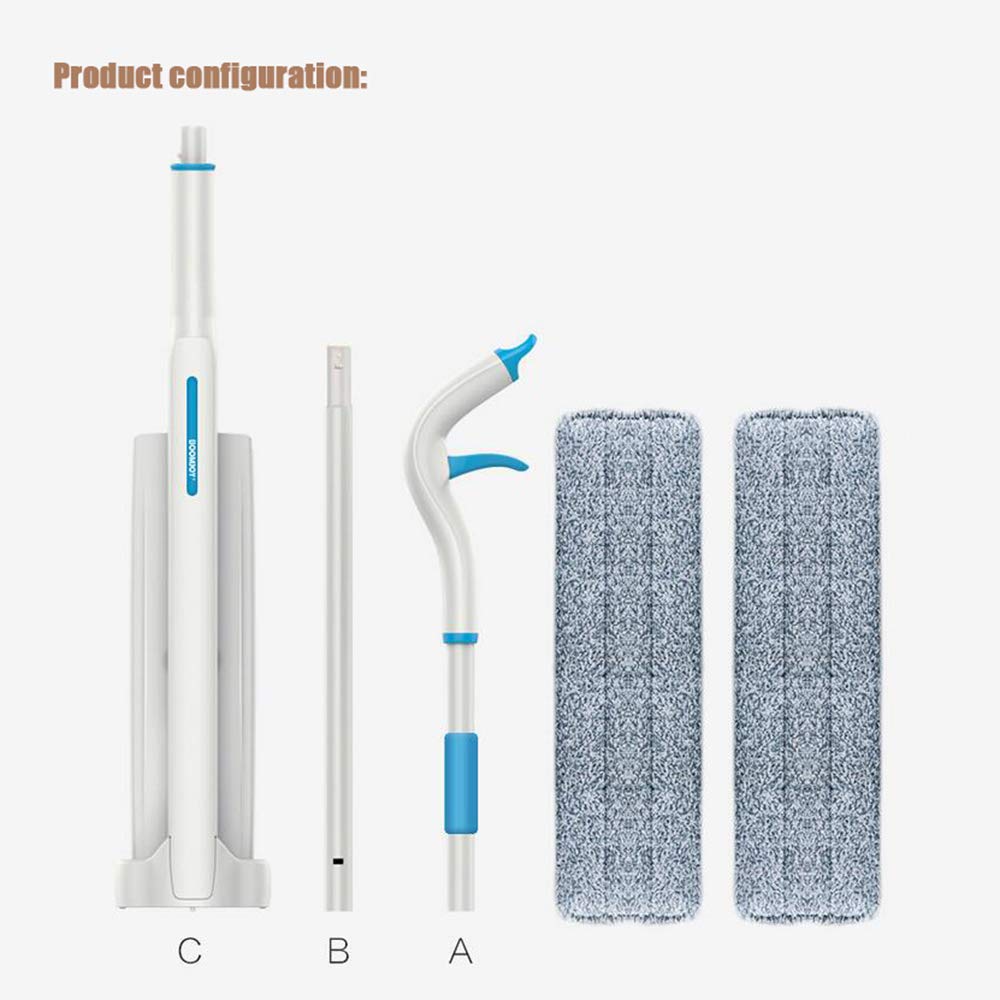 MOP rotación Libre Lavado a Mano seco y húmedo Dual Spray fregona hogar automático Rebote Pisos de Madera, Azul-Blanco, 130cm * 36cm