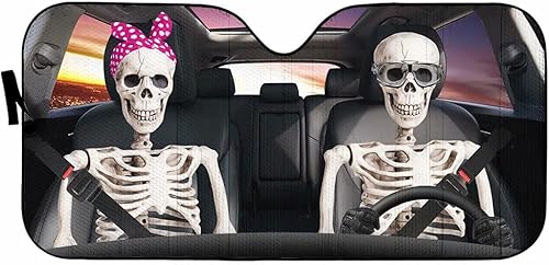 Miniatura 3 de Gifta - Parasol para parabrisas de automóvil con diseño de calavera para Halloween, para proteger del parabrisas de la ventana delantera, bloquea