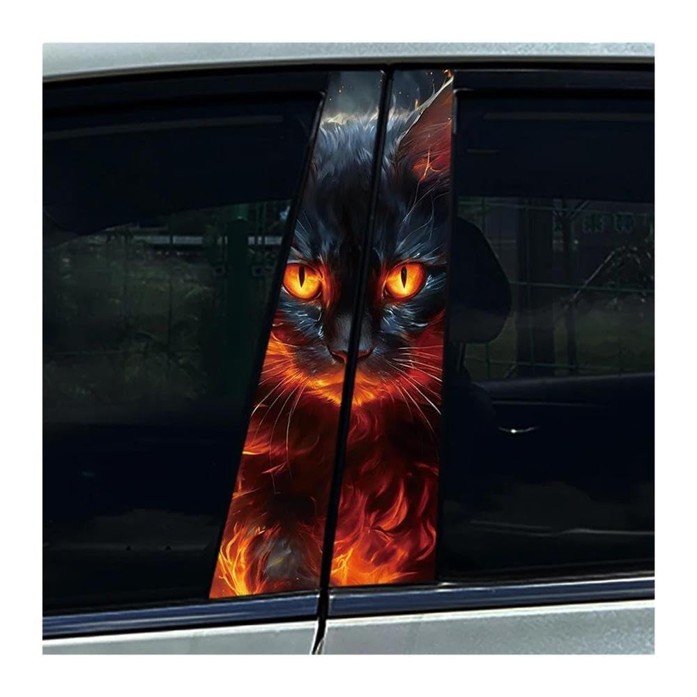 Body Parts 2PCS Auto B-Pillar Stickers Cat Flame Car Center Column Waterproof Decals(E)