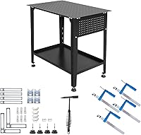 Cxforste Steel Welding Table: 800 lbs Capacity, 36x24 Heavy-Duty Top, 5/8" Fixture Holes & Dual Storage Shelf - Black