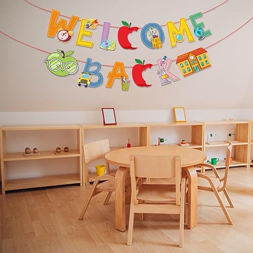 Miniatura 4 de Banners de regreso a clases, letrero colgante de manzanas con palabras de bienvenida, decoración para el primer día de escuela, fiesta, jardín de