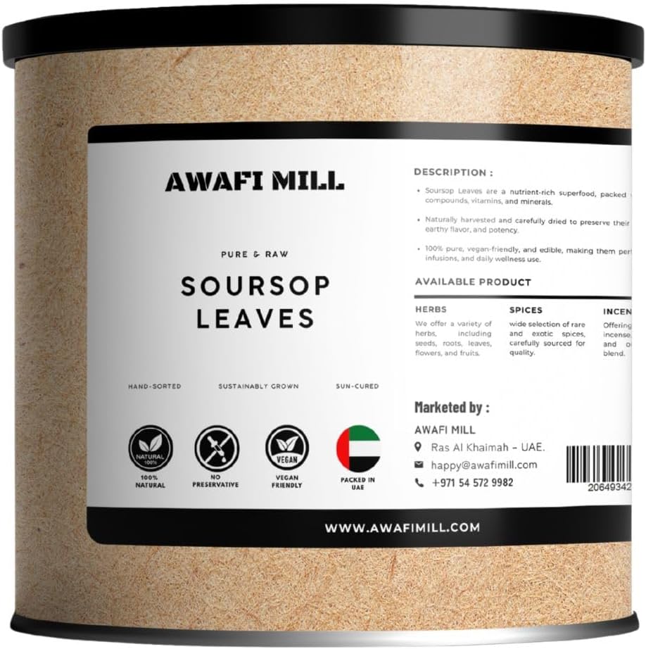 โ AWAFI MILL Soursop Graviola Tea Leaves | Hand-Picked from Backyard Trees | Authentic and Refreshing Flavor (Pack of 20 Handpicked and Dried Leaves)