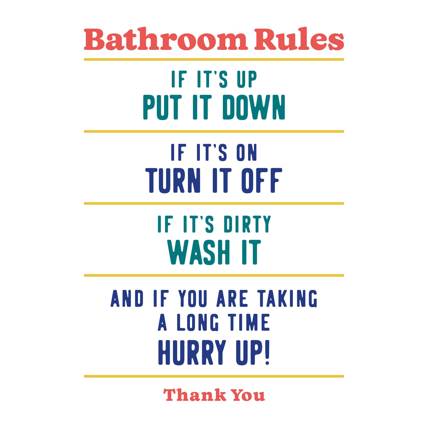 Artery8 Funny Bathroom Rules Art Toilet Rules Sign Wall Art Large Wall Art Poster Print Thick Paper 18X24 Inch