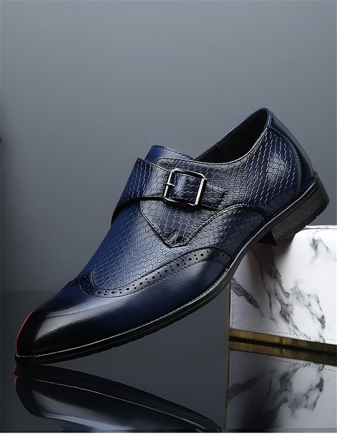 Men's Wingtip Monk Strap Dress Loafer Shoes Snakeskin Print Vintage Formal Business Slip-on Loafers