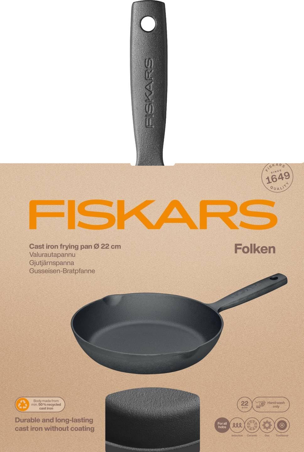 Fiskars Folken Pan Features and Dimensions