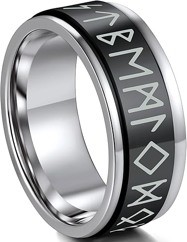 ChainsProMax Puede grabar anillos giratorios de runa vikinga para hombresmujeres, tamaño #7-#14, anillo de cadena de eslabones de acero inoxidable,