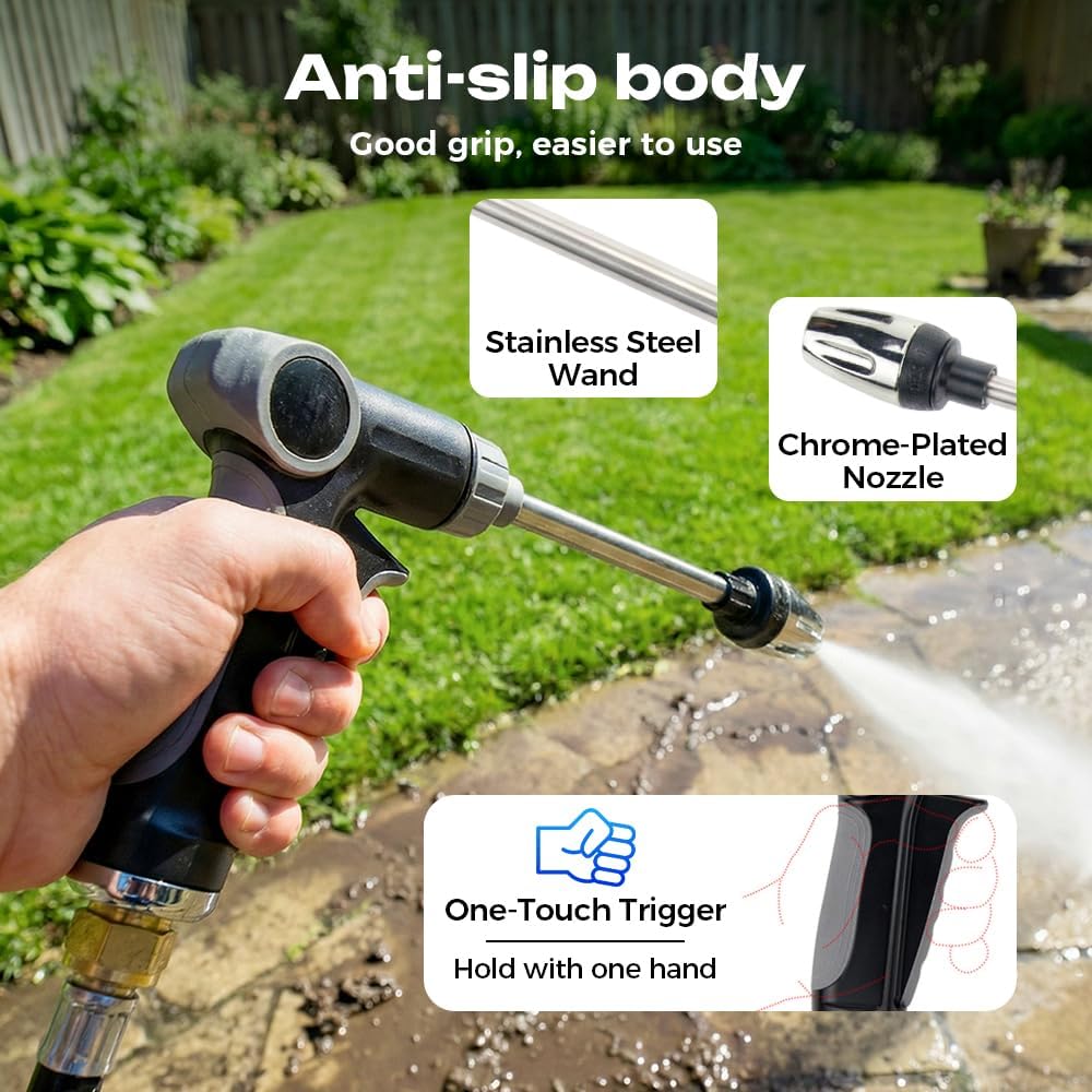 Hochdruckpistole, 2026 Neu Powerjet Gartenbrause für Gartenschlauch, Hochdruckpistole Gartenschlauch Spritze Aufsatz, Turbo Hochdruckreiniger (1 Pcs) - 3