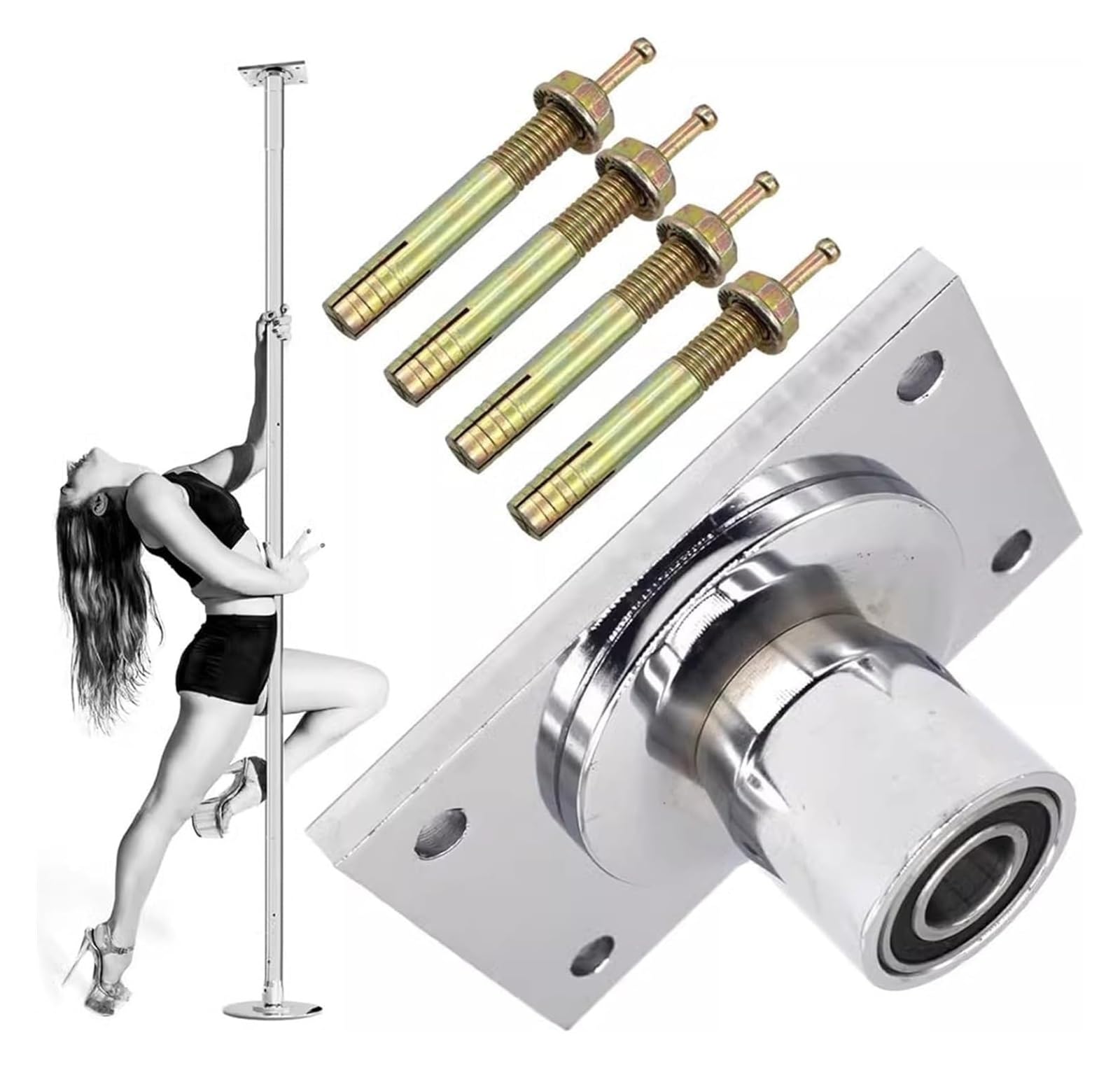 JYBNBBE Pole Dancing Pole for Home Dancing Pole with Fixed Plate, 45mm Spinning & Static Dancing Pole for Home Exercise, Stainless Steel Dance Pole Kit, Adjustable Height,Silver-3M