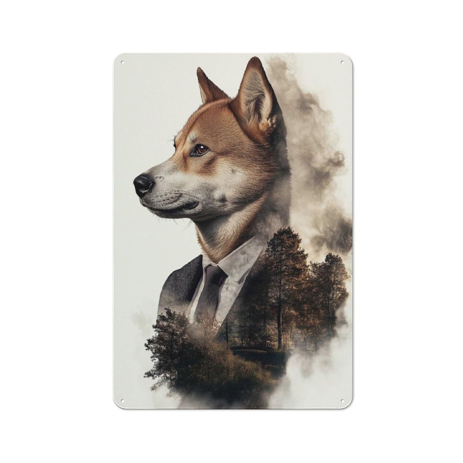 Junmoney Style-13 Dog In Suit With Forest Background Retro Metal Sign 30X20cm For Café Or Restaurant, Gift For Restaurant Decor Fans During The Christmas Season