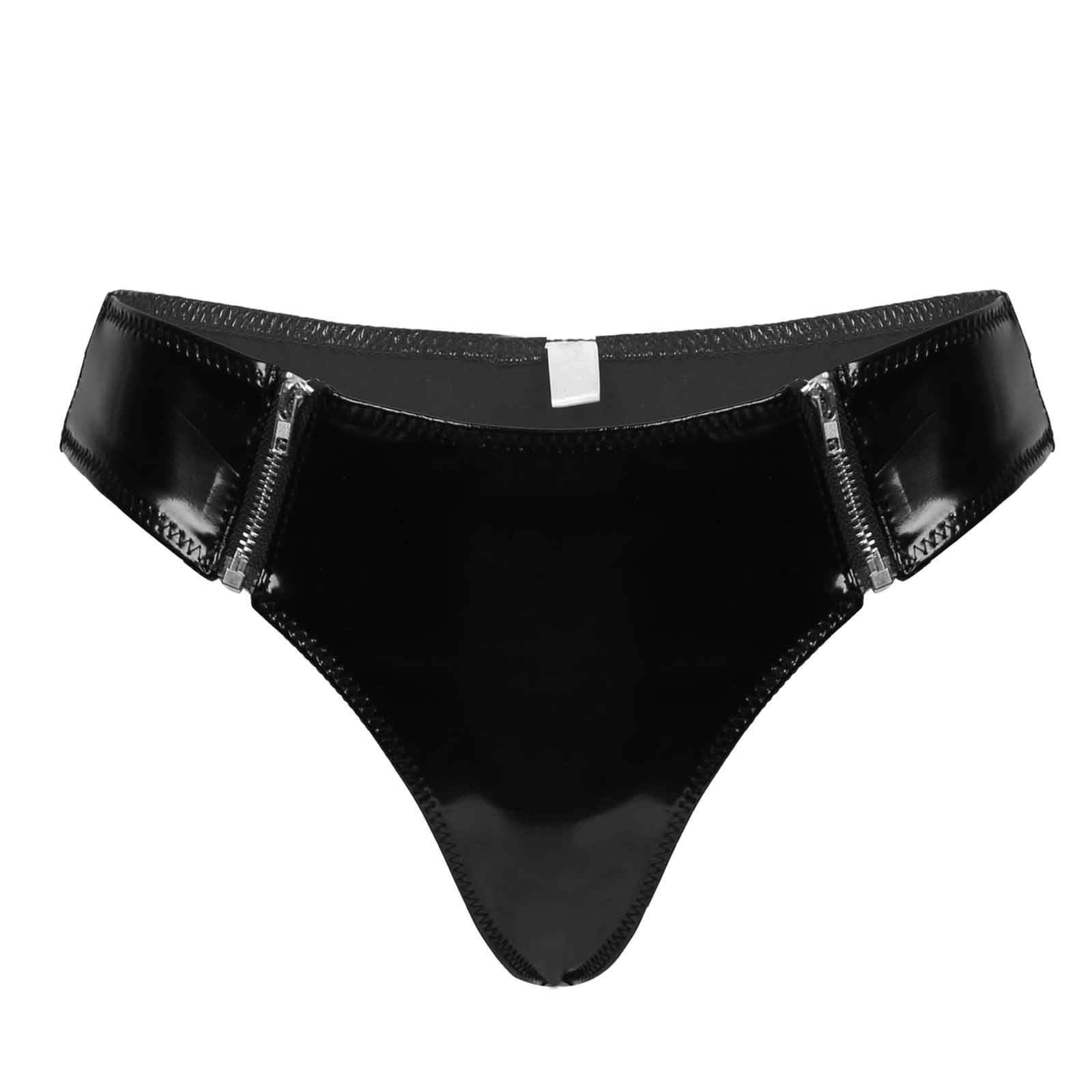 Mutandine da donna in pelle lucida slip a vita bassa con cerniera frontale perizoma mutandine biancheria intima sexy Clubwear