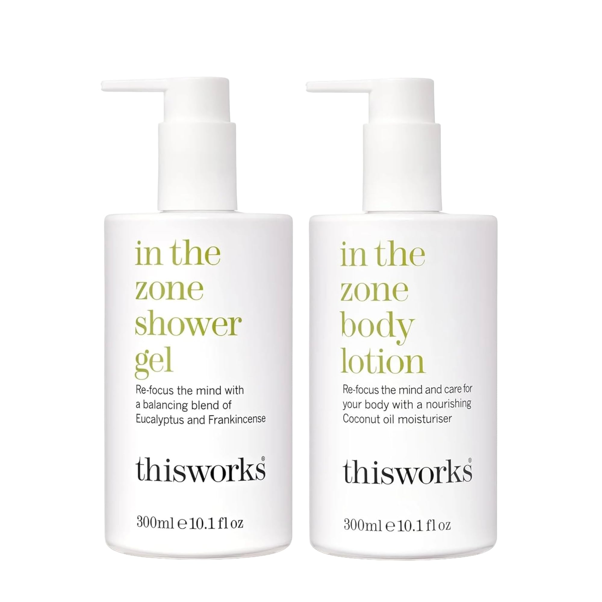 This Works In The Zone Body Lotion & Shower Gel Set: Hydrating Moisturizer & Refreshing Body Wash with Essential Oils, Eucalyptus & Frankincense,