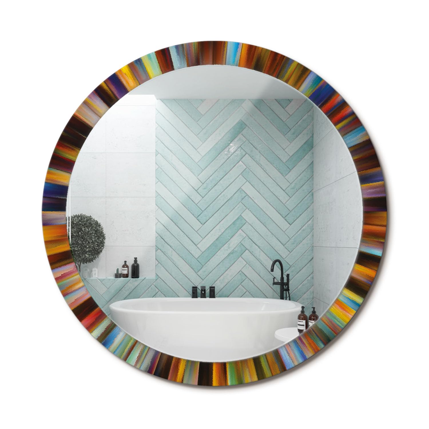 Miroir rond en verre décoratif de prestige fi100 rayons colorés design