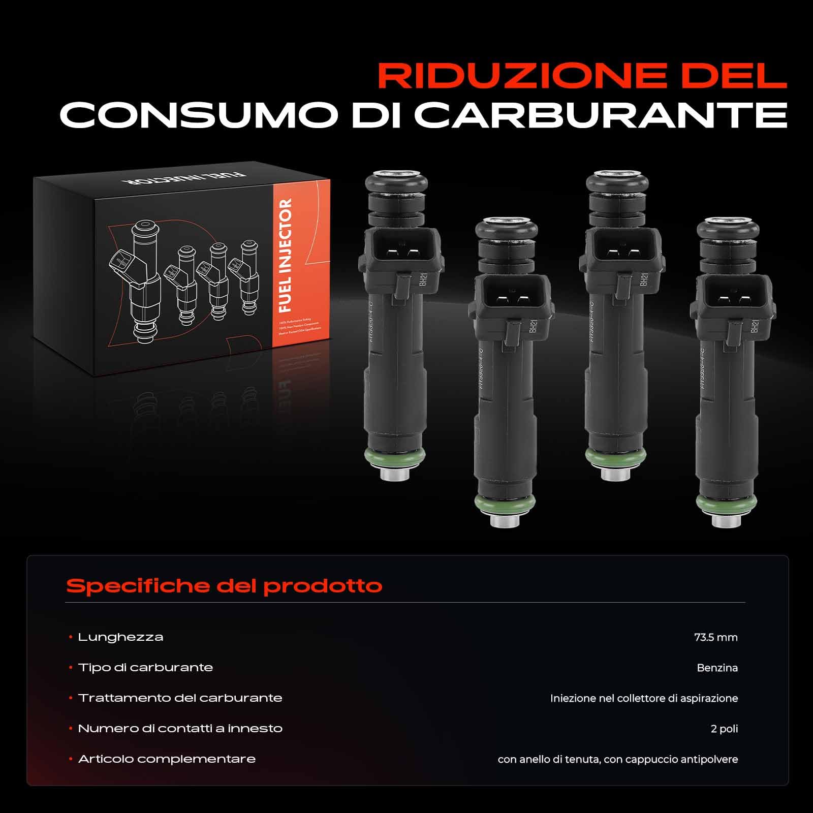 Frankberg 4x Valvole di iniezione Ugello di iniezione Compatibile con Spark M300 1.2 Aveo/Kalos Berlina T250 T255 1.2 Spark M300 1.2 LPG Aveo/Kalos Berlina T250 T255 1.2 LPG Replace# FJ1332,25186566