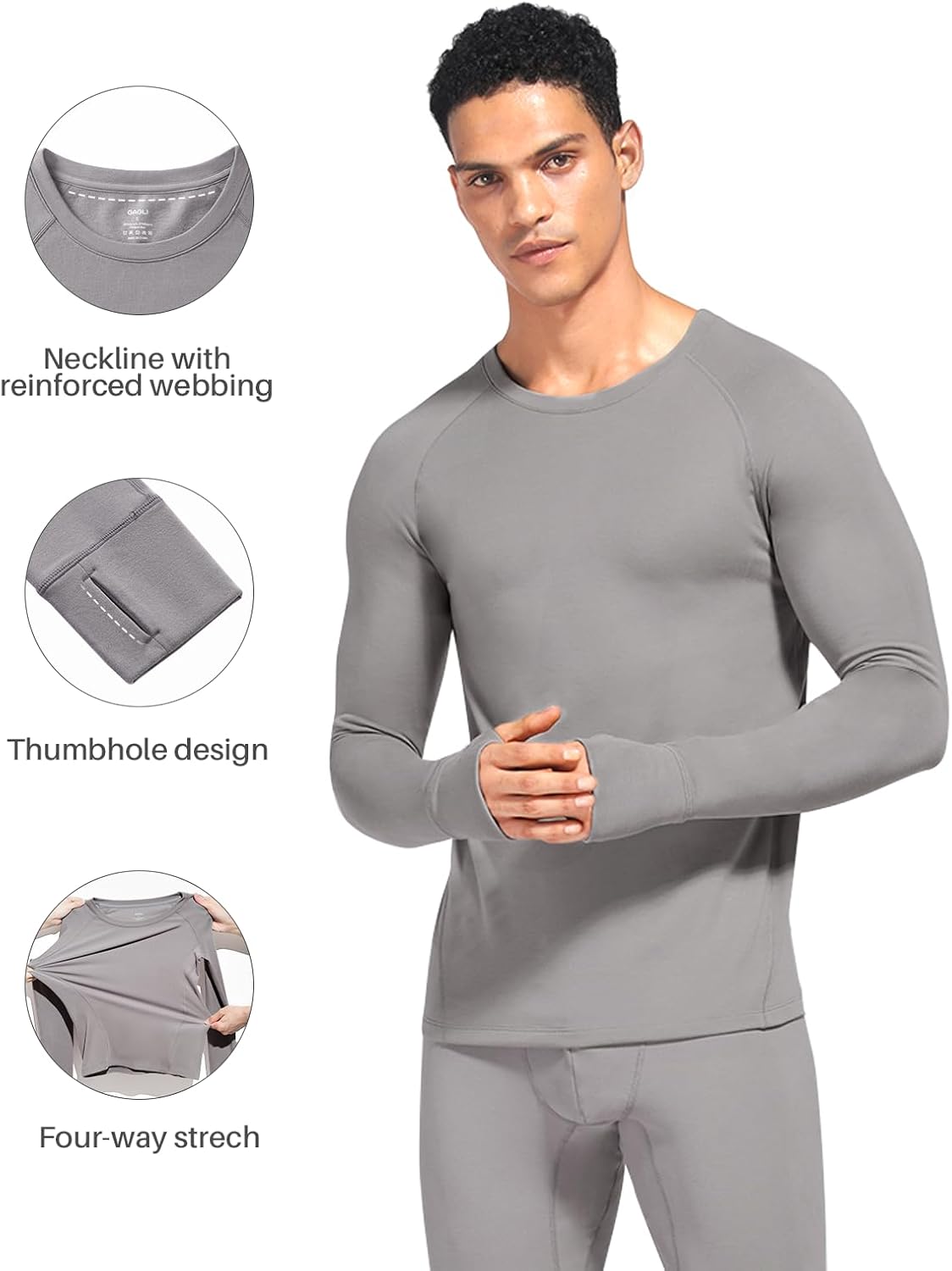 Mens Thermal Long Sleeve Shirt, Crewneck Undershirt Micro Fleece Lined Running Tops Soft Warm Base Layer for 32-50℉