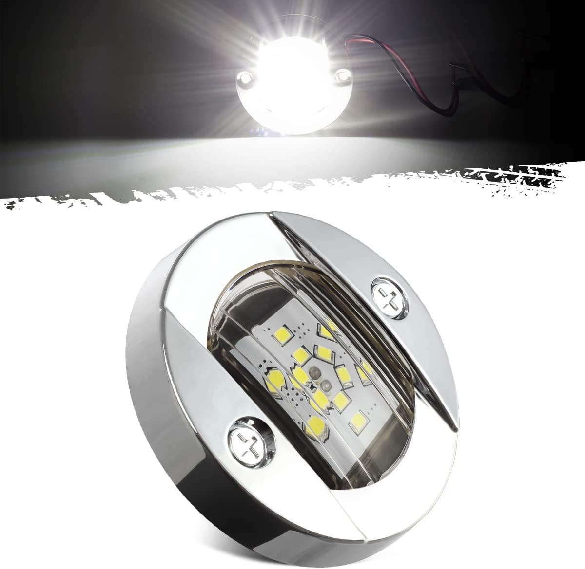 Partsam 1Pcs 3 Inch Round Marine Boat Light White 12 LED Navigation Transom Cabin Cockpit Stern Anchor Light, IP68 Submersible, Courtesy Deck Light for Pontoon Fishing Boat Kayak Sailboat