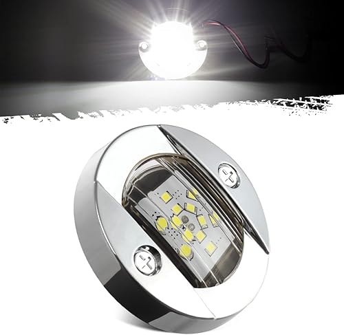 Partsam 1 luz blanca redonda de 3 pulgadas para barco, 12 LED de navegación, cabina de popa de cabina, luz de anclaje de popa, IP68 sumergible, luz