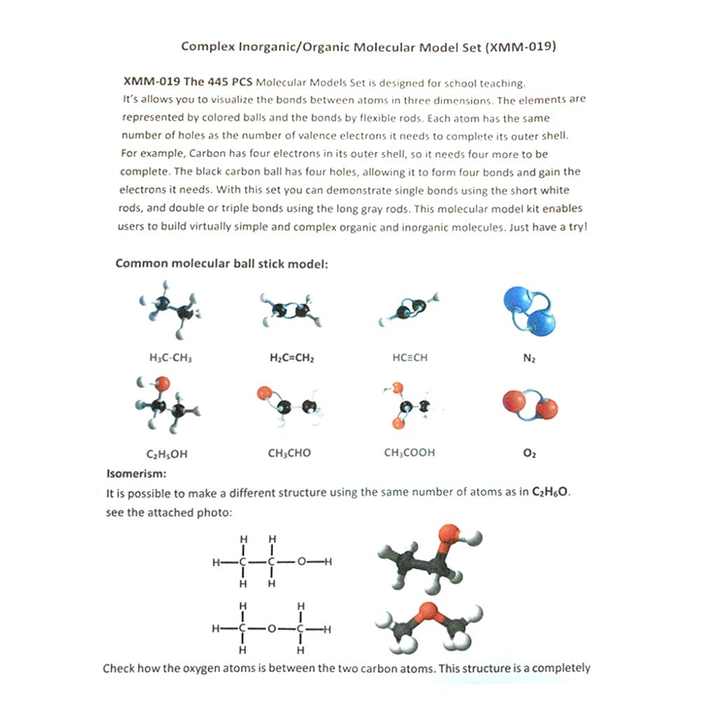 Kit de modelo molecular para química orgánica, construcción de estructuras de ácido metano, herramientas educativas para estudiantes y profesores