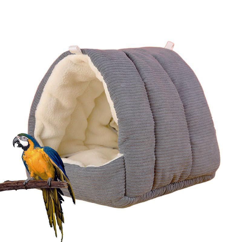 Image of Bird Bed for Cage Winter Warm Bird Bed with Soft Plush Hanging Hammock & Hut Tent, Hideaway Sleeping Nest for Budgies, Parakeets, Cockatiels (Grey, Medium)