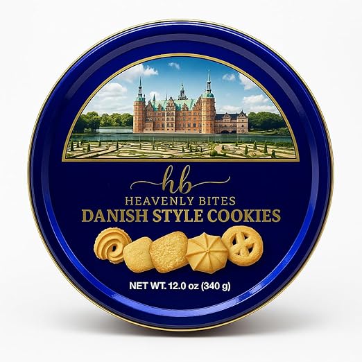 Heavenly Bites Danish Style Butter Cookies in Metal Tin 12 Ounce