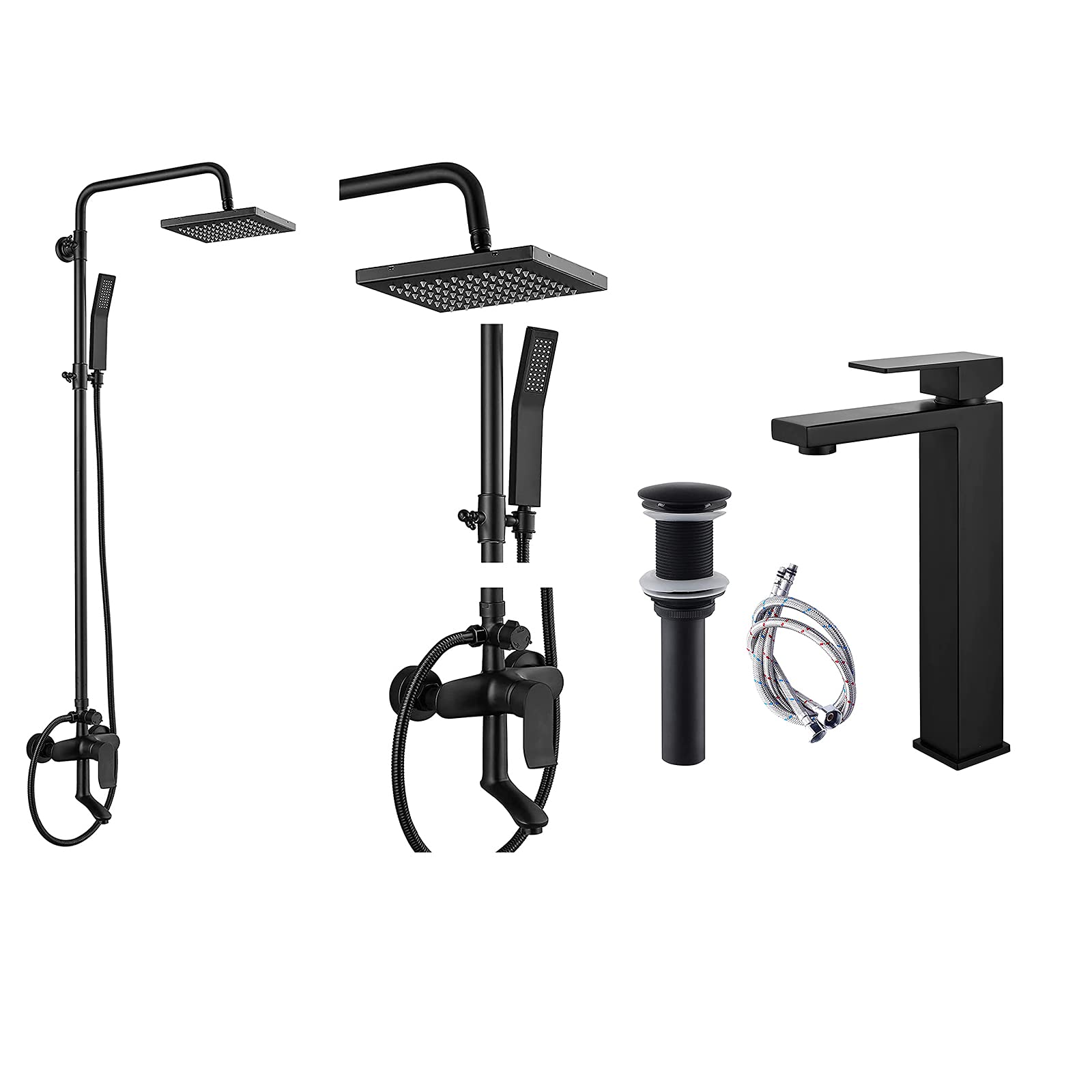 Hcfyauis Black Matte Exposed Shower System Triple Function Bathroom Shower Faucet 8 Inch With