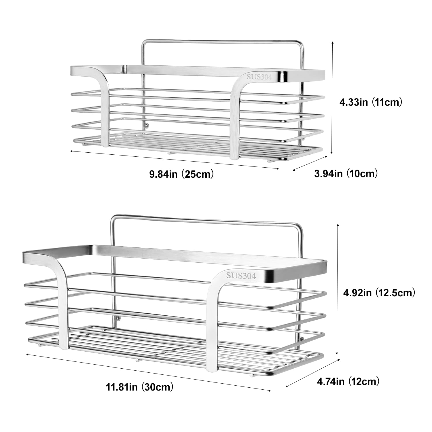 Carehabi Mensola Doccia Senza Foratura 2 Pezzi Organizer Bagno in Acciaio Inox SUS304 con 4 Ganci Mensola Senza Foratura Oggetti Bagno per Shampoo per Bagno e Cucina