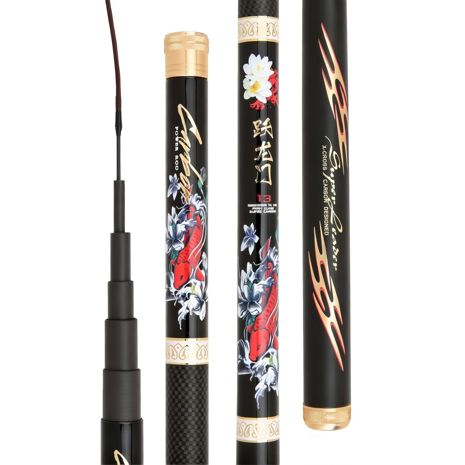 HUSHDML Telescopic Carbon Fishing Rod 2.7m to 7.2m Ultralight Super Stiff Carp Rod fishing rod Suitable for Lakes, Reservoirs, and Rivers(5.4 m)