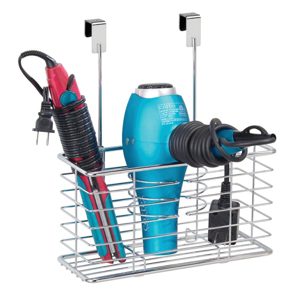 mDesign Steel Over Cabinet Hair Dryer Holder Storage Chrome 5 2in x 10 2in x 12 3in