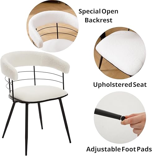 Miniatura 5 de DUOMAY Juego de 4 sillas de comedor modernas de sherpa, sillas de cocina tapizadas con patas de metal negro, sillas laterales con respaldo abierto,