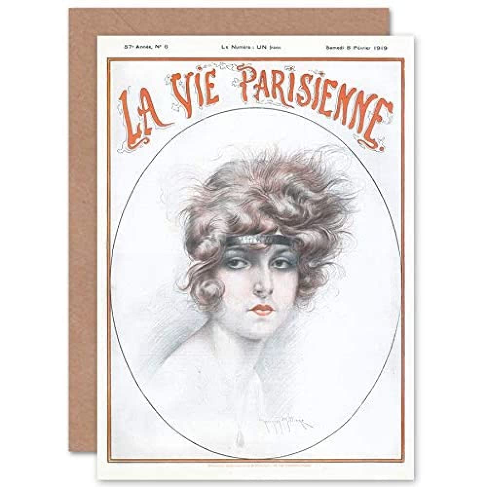 Artery8 La Vie Parisienne Woman with Headband Magazine Cover Sealed Greeting Card Plus Envelope Blank inside