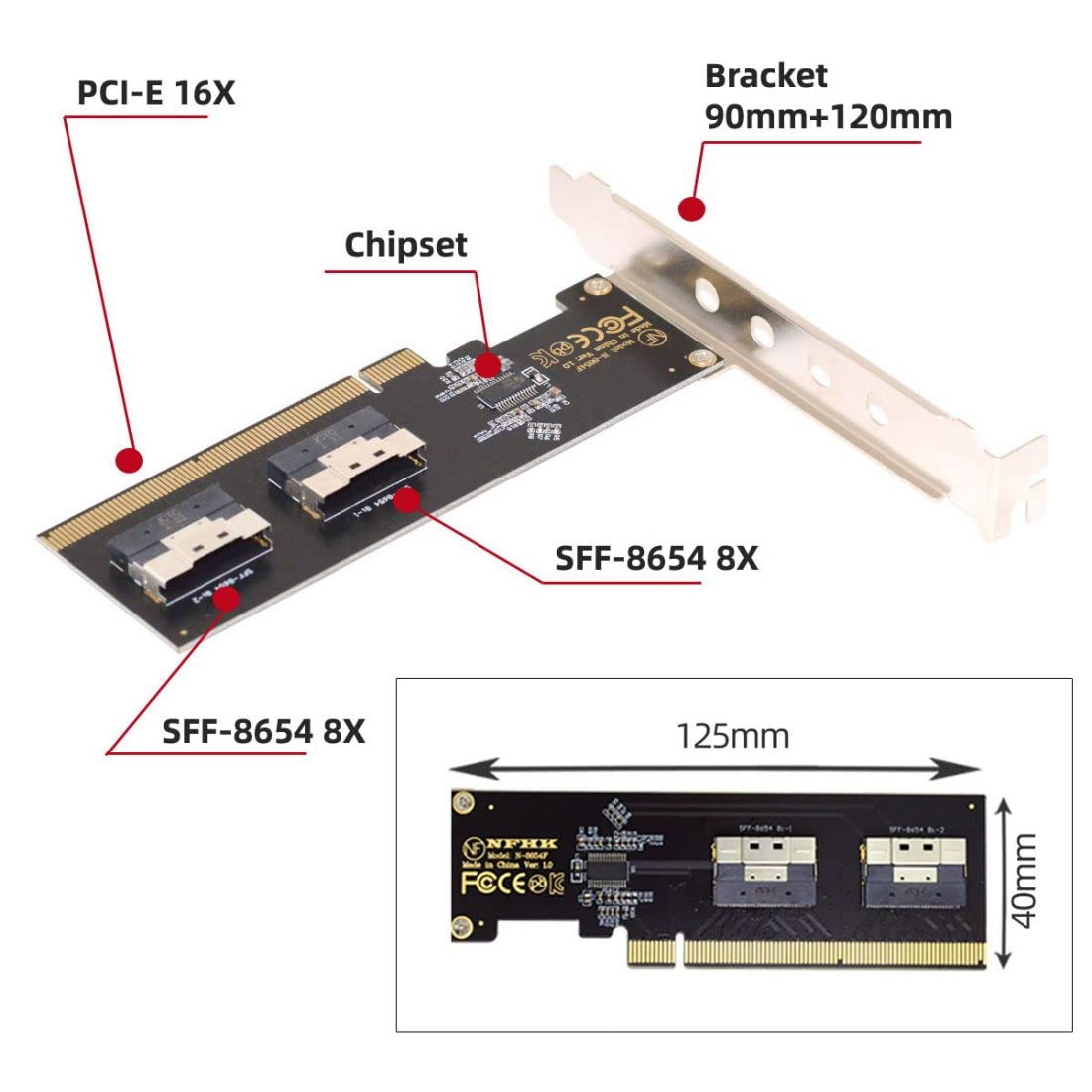 chenyang Dual 2X Slimline SFF-8654 X8 NVME to PCI-Express X16 3.0 4.0 Raid Card VROC Raid0 Hyper Adapter