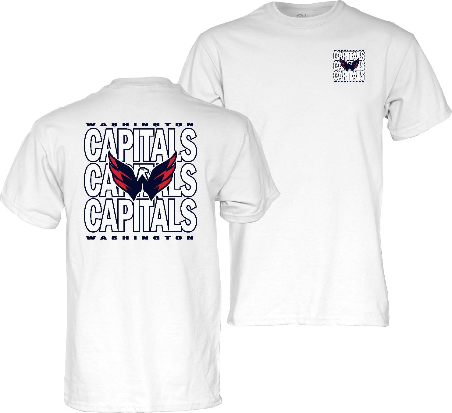 Blue 84 NHL Officially Licensed T-Shirt Front/Back Curl White