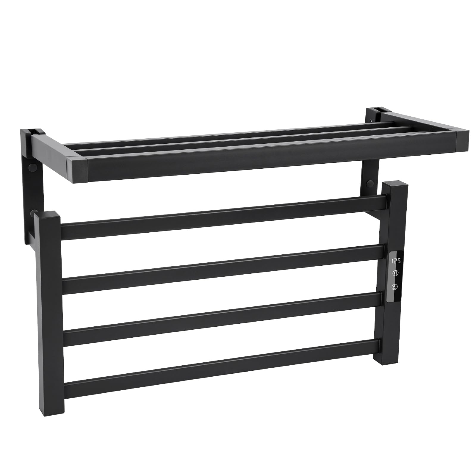 Dawot 4 Bars Towel Warmer Rack with Top Shelf, Electric Wall Mounted Heated Towel Rack with Timer and Temperature Control, Towel Heater Hard Wired/Plug-in Hot Towel Rails for Bathroom, Grey