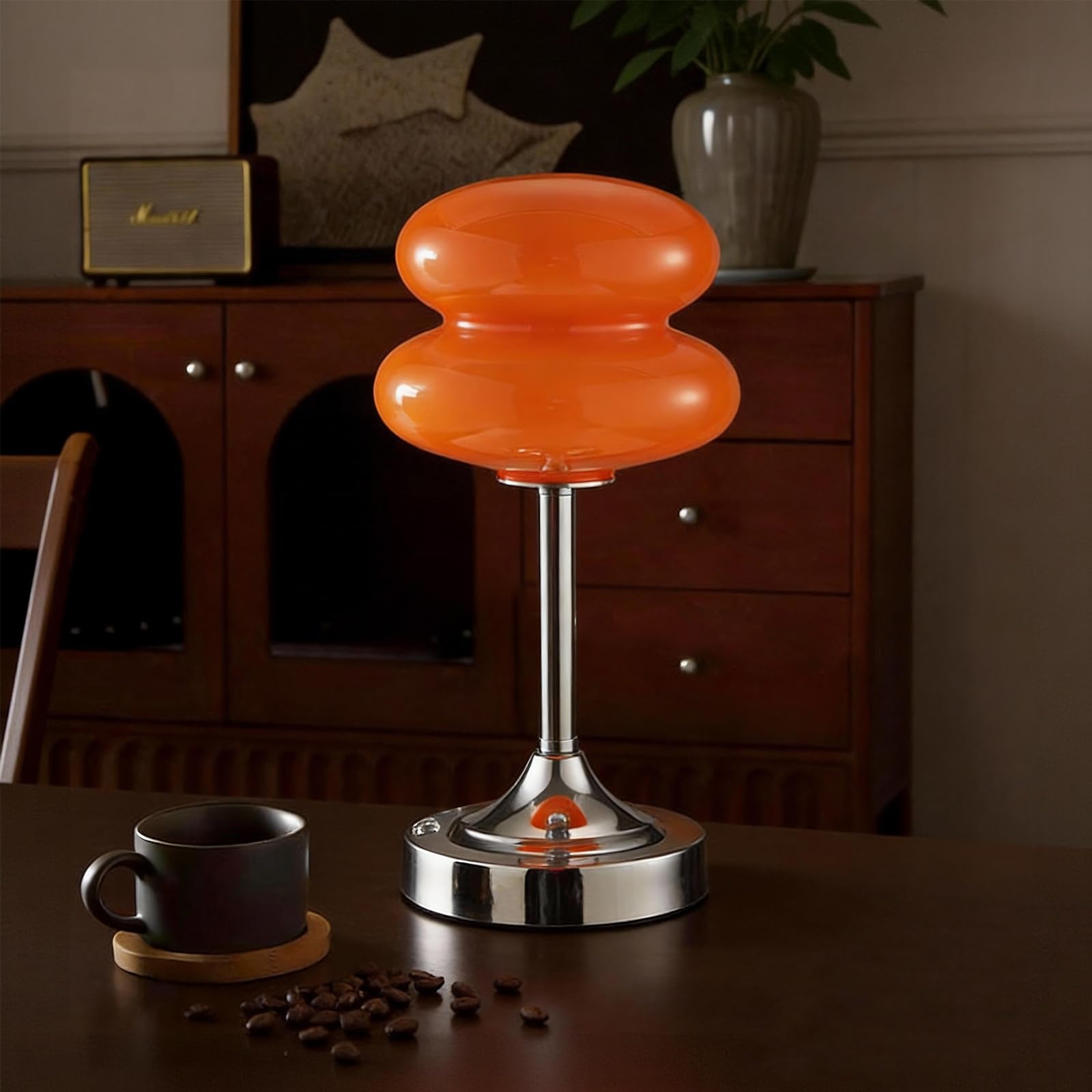 Zoeger Cordless Mushroom Lamp Table Lamp for Bedroom, Battery Operate Mini Modern Mid Century Lamps,Unique Aesthetic Home Living Room Decor