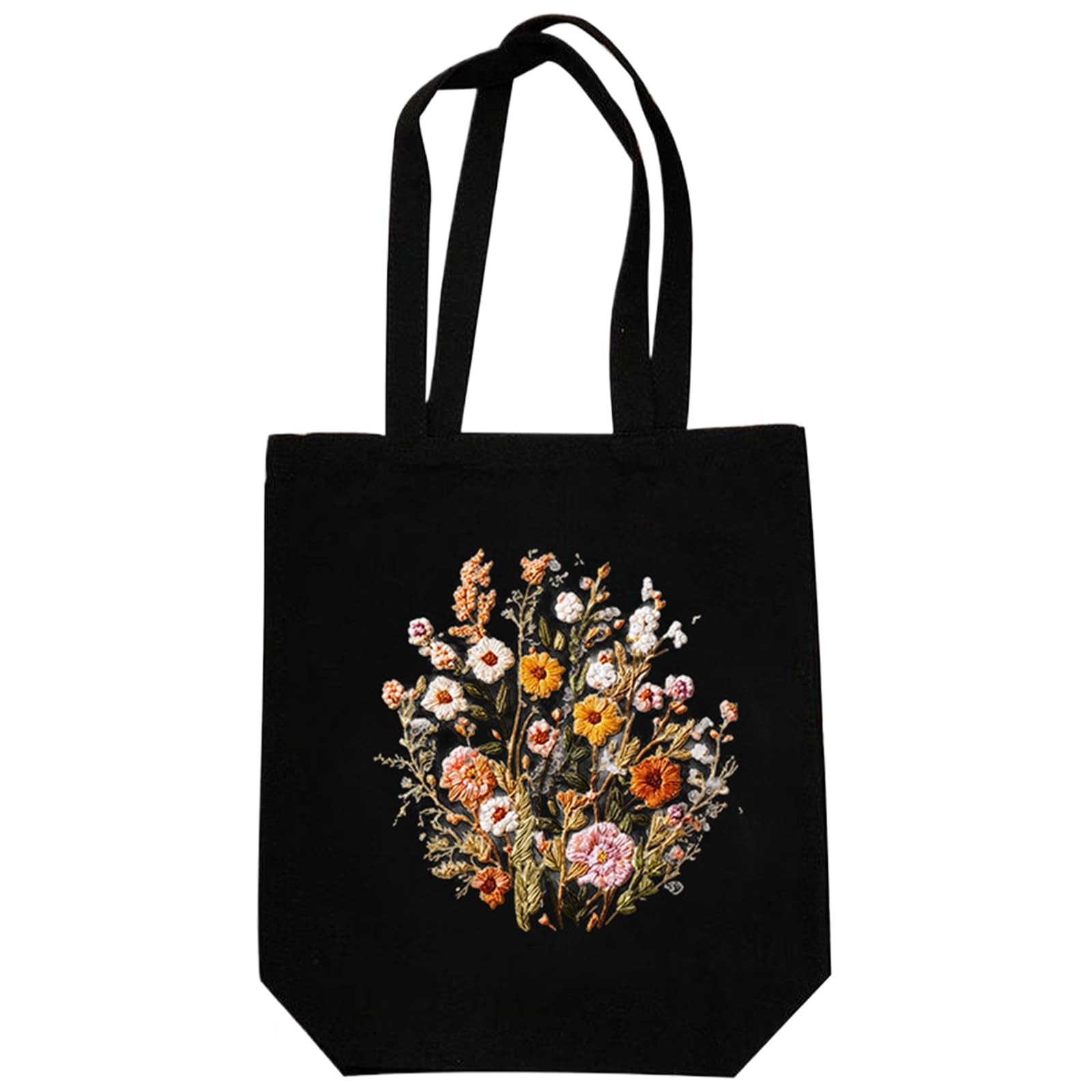 POETRYDRAW Autumn Blooms Canvas Tote Bag Embroidery Kit with Hoop Frame DIY Handbag Cross Stitch Printed Canvas Bag for Adults 12.5x14.4in (Autumn Blooms)