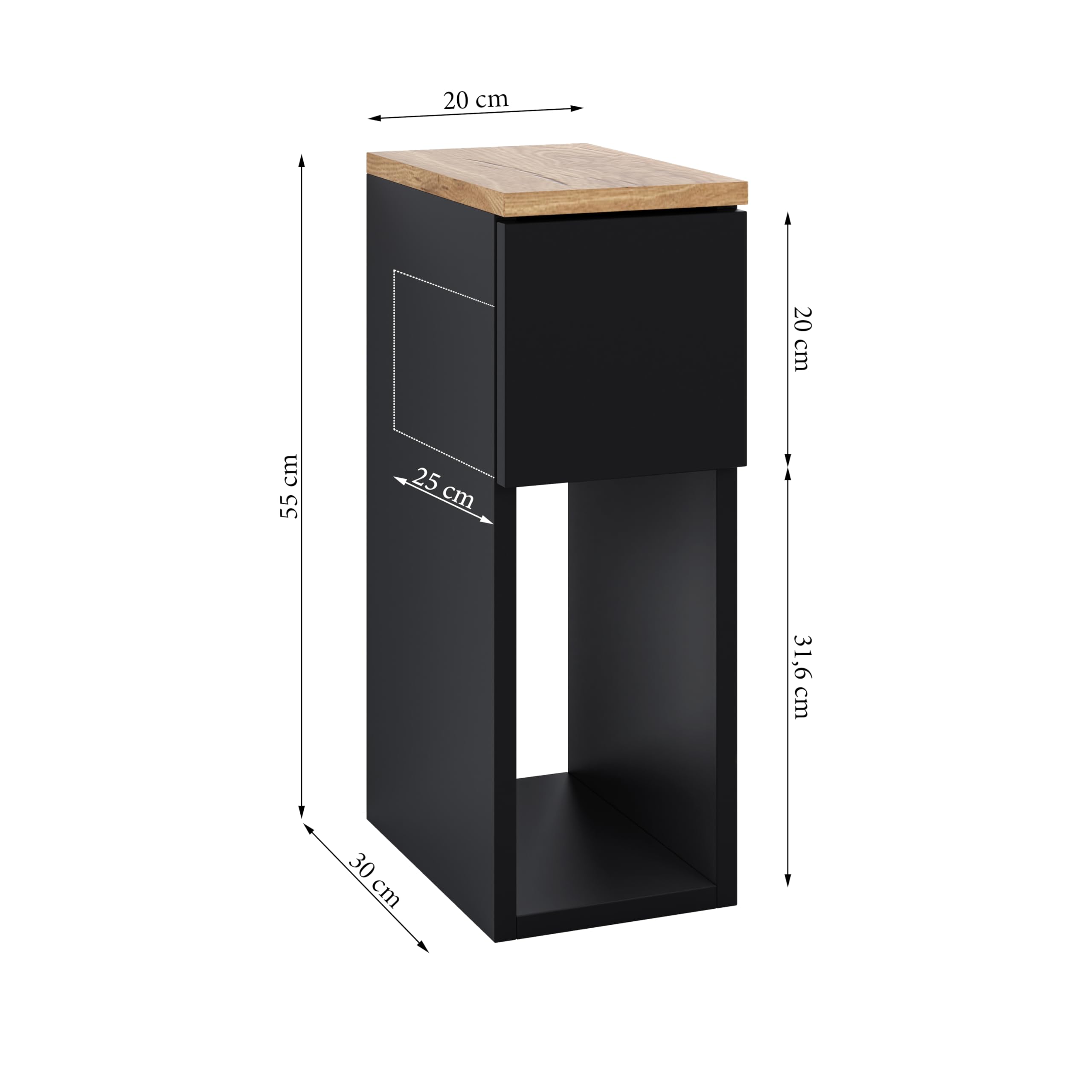 ComfortCove Nachtkastje, Bedtafeltjes, Smal Nachtkastje Met Lade En Handvat Smalle Bijzettafel Opbergplank Zwart Eik Afmetingen B20 X H55 D30 5 Cm 1726262744