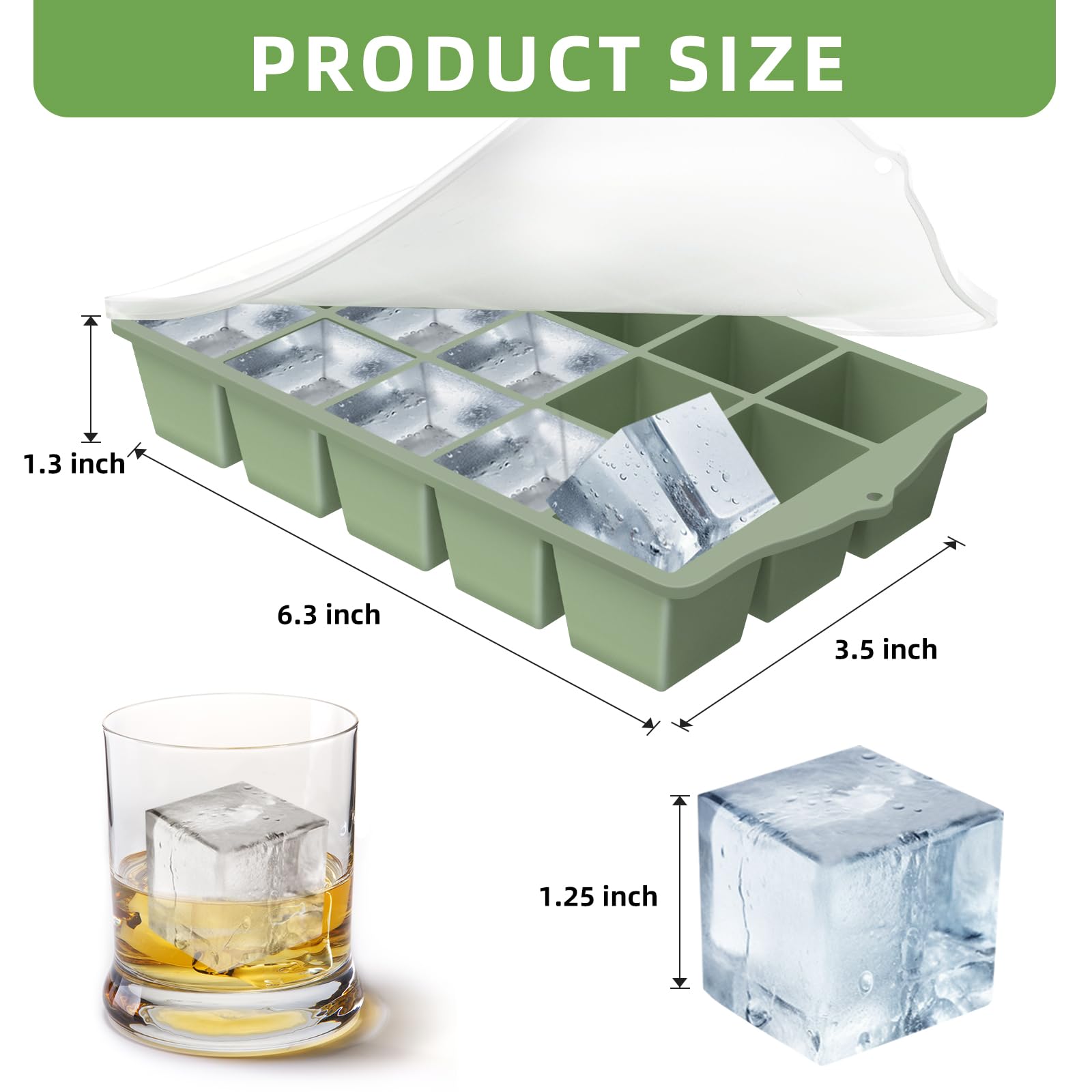 YUNISS Ghiaccio Stampo Silicone con Coperchio, 4 Pezzi Vassoio per Cubetti di Ghiaccio Senza BPA, Grande Stampi Ghiaccio in Impilabile per Cocktail, Whisky, Vino, Puree di Frutta, Gelati